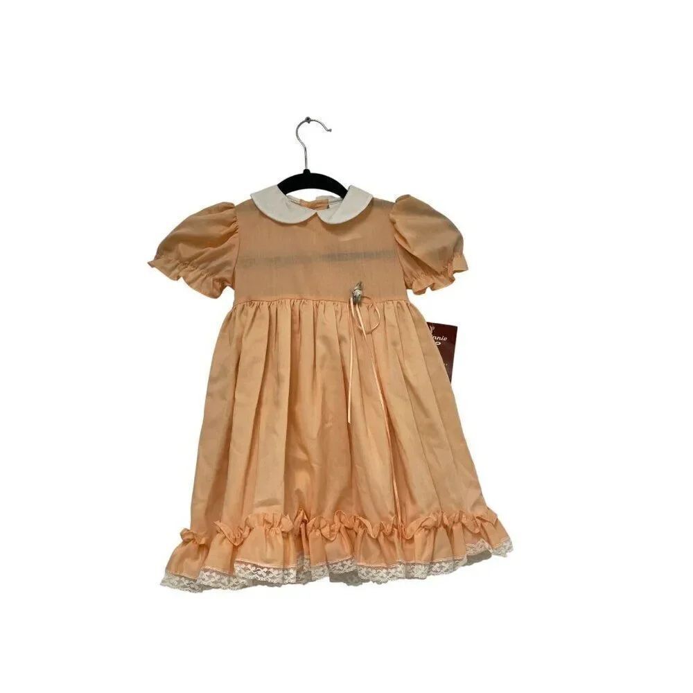 Vintage Sears Winnie The Pooh Girls Dress Size 4 Peach Ruffled Party 80s NWT